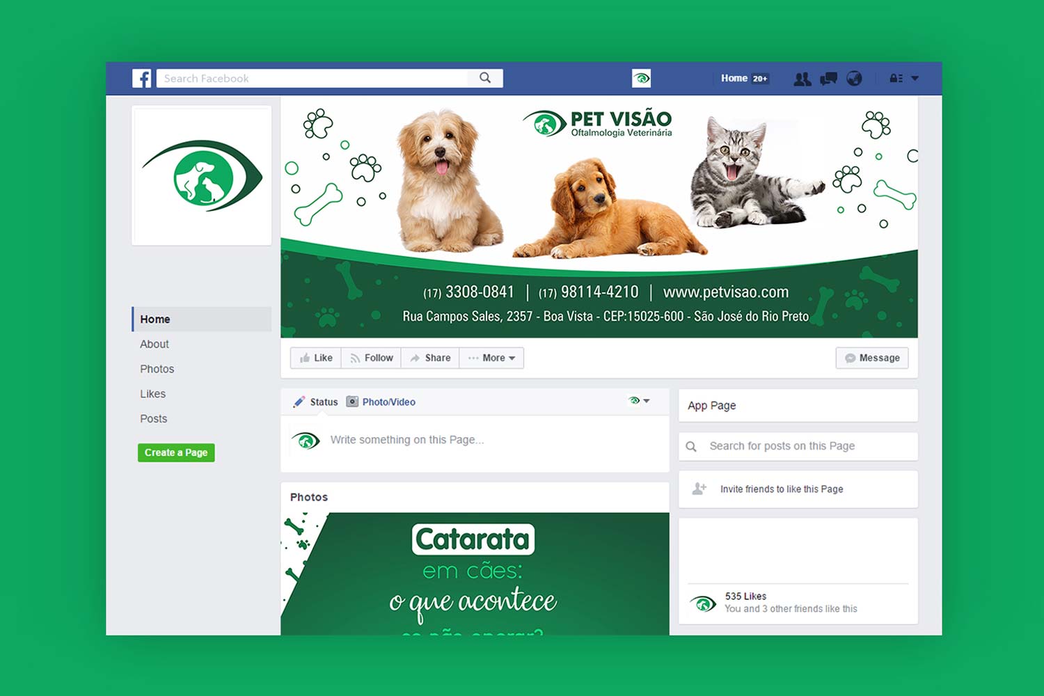Criação de capa de Facebook para Pet Shop Visão
